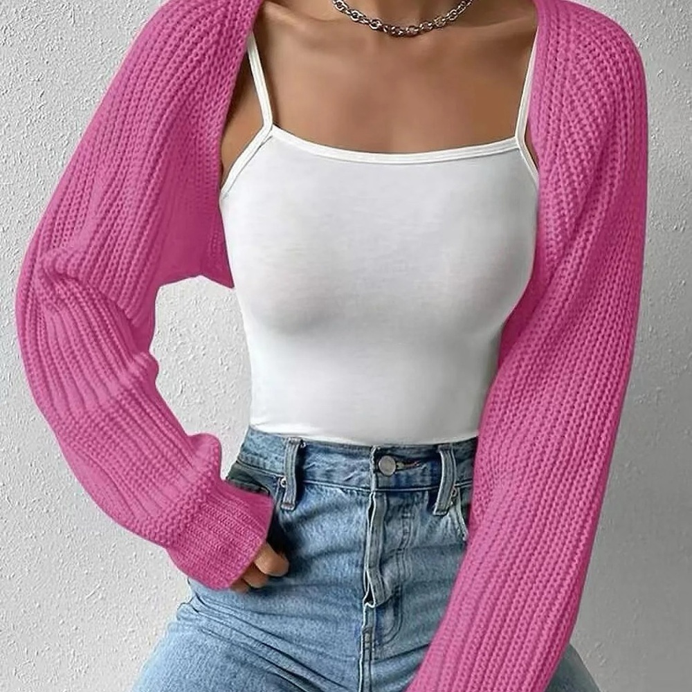 Knit Cardigan Bolo shrug - BUNDLE (4) (White, Pink, Brown, Black) - Picture 4 of 5